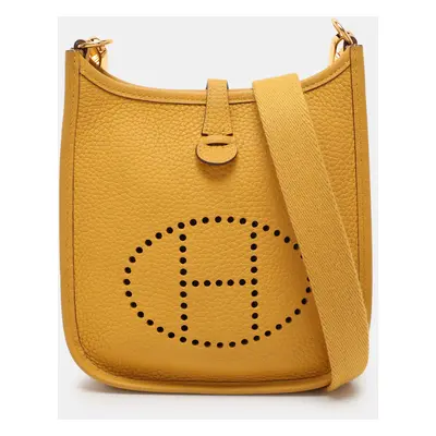 Hermes Jaune Ambre Taurillon Clemence Leather Evelyne TPM Bag