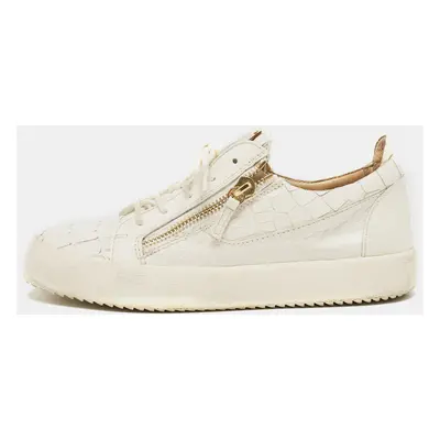 Giuseppe Zanotti White Croc Embossed Leather Frankie Low Top Sneakers Size