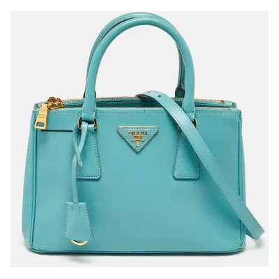 Prada Blue Saffiano Leather Small Galleria Double Zip Tote