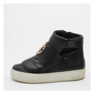 Roberto Cavalli Black Leather High Top Sneakers Size