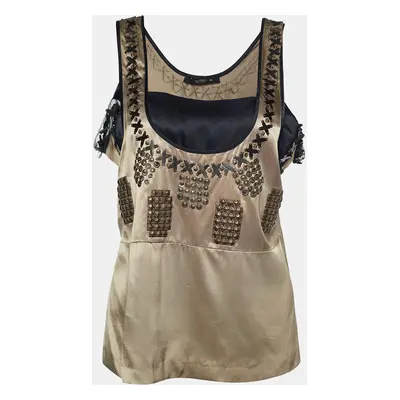 Etro Beige Satin Embellished Sleeveless Top