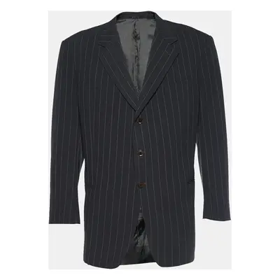 Armani Collezioni Grey Striped Wool Single Breasted Blazer