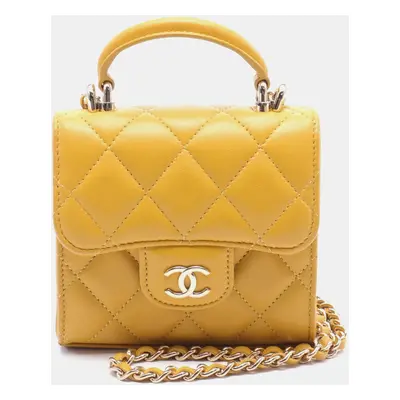 Chanel Leather Yellow Matelasse Chain Clutch Shoulder Bag