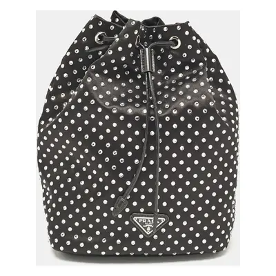 Prada Black Nylon Crystals Embellished Drawstring Pouch