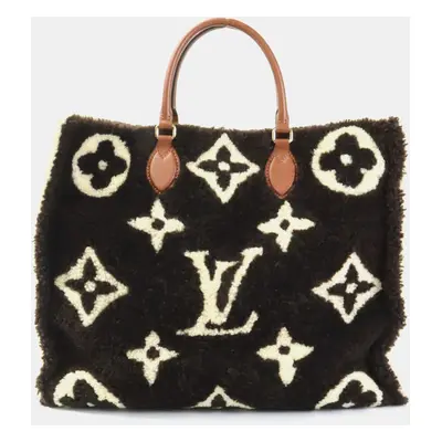 Louis Vuitton Brown X Beige Monogram Teddy On The Go Gm Shearling Handbag