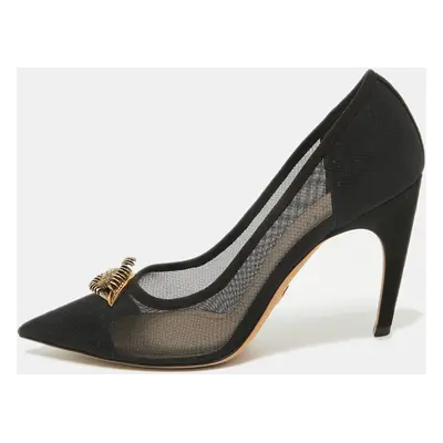 Dior Black Mesh And Suede Surreal D Eye Detail Pointed Toe Pumps Size