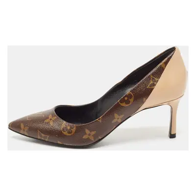 Louis Vuitton Brown/Beige Leather and Patent Leather Chérie Pumps Size