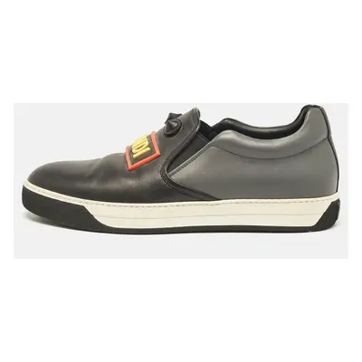 Fendi Black/Grey Leather Vocabulary Face Leather Detail Slip On Sneakers Size