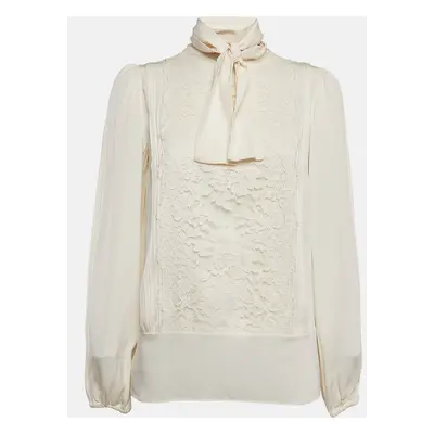 Dolce & Gabbana Cream Lace Trim Silk Button Front Shirt