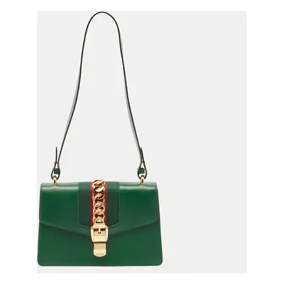 Gucci Green Leather Small Web Chain Sylvie Shoulder Bag