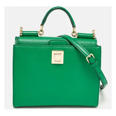 Dolce & Gabbana Green Leather Twist Lock Flap Top Handle Bag