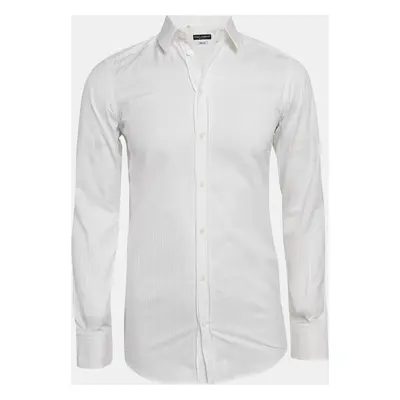 Dolce & Gabbana Gold White Striped Cotton Button Front Shirt