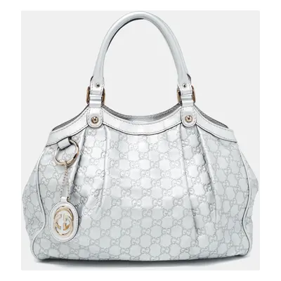 Gucci Silver Guccissima Leather Medium Sukey Tote