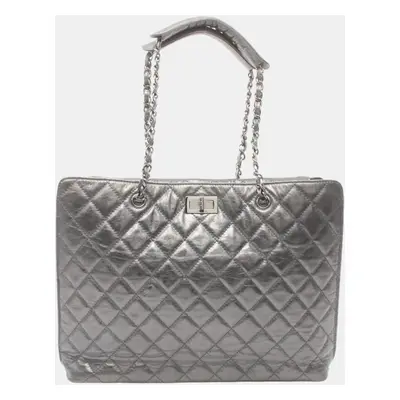 Chanel Leather Silver 2.55 Matelasse Tote Bag