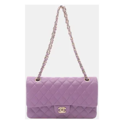 Chanel Leather Grained Calfskin Purple Matelasse W-Flap Shoulder Bag