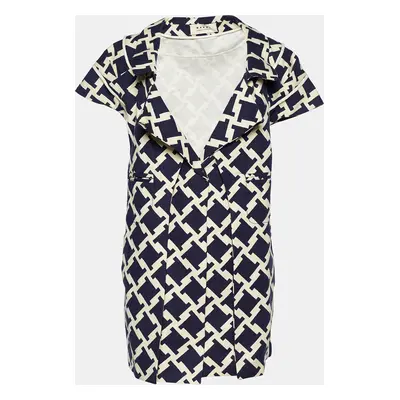 Marni Blue Houndstooth Print Cotton Short Sleeve Coat