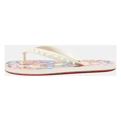 Christian Louboutin Off White Rubber Loubi Flat Thong Sandals Size