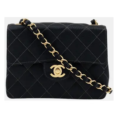 Chanel Black Canvas Satin Mini Chain Shoulder Bag