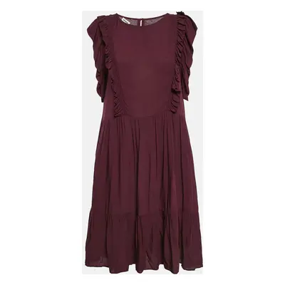 Zadig & Voltaire Burgundy Crepe Ruffled Rousseau Dress