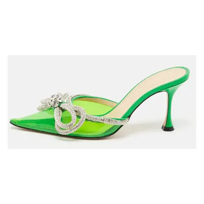 Mach & Mach Green PVC Crystal Embellished Double Bow Mules Size 37.5