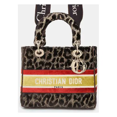 Dior Light Leopard Brown/Yellow/Red Velour Lady Dee bag Size Medium