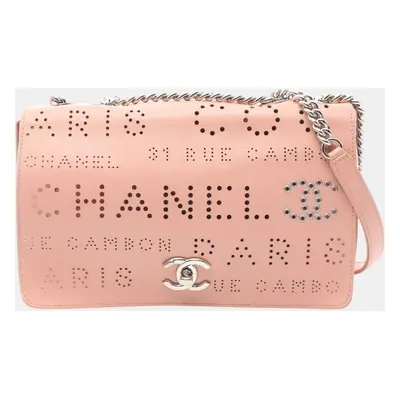 Chanel Calfskin Cowhide Pink Punched Shoulder Bag