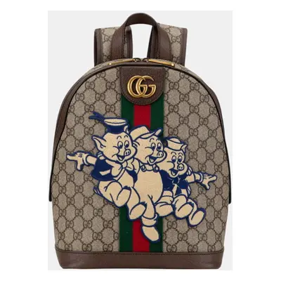 Gucci Beige Multicolor Pvc Leather Gg Supreme The Three Little Pigs Backpack