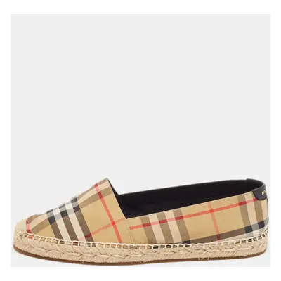 Burberry Beige/Black House Check Fabric and Leather Espadrille Flats Size