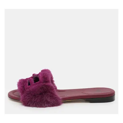 Fendi Purple Mink Fur Baguette Slide Sandals Size