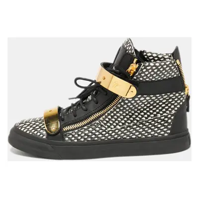 Giuseppe Zanotti Black/White Snakeskin Embossed And Leather High Top Double Zip Sneakers Size