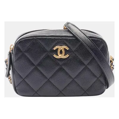 Chanel Black Leather Grained Calfskin Matelasse Shoulder Bag