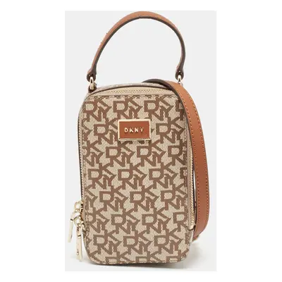 Dkny Brown/Beige Signature Coated Canvas and Leather Steffy Crossbody Bag