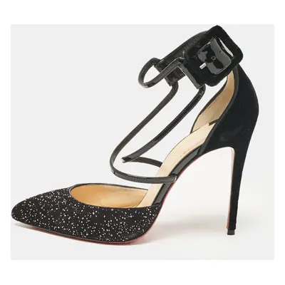 Christian Louboutin Black Patent Leather and Suede Ankle Strap Sandals Size