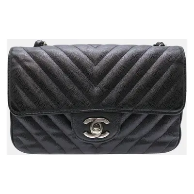 Chanel Caviar Skin Black Seal Chevron Shoulder Bag