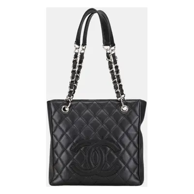 Chanel Black Petite Caviar Shopping Tote