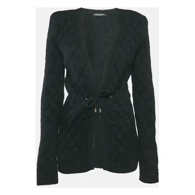 Balmain Black Patterned Wool Blend Cardigan