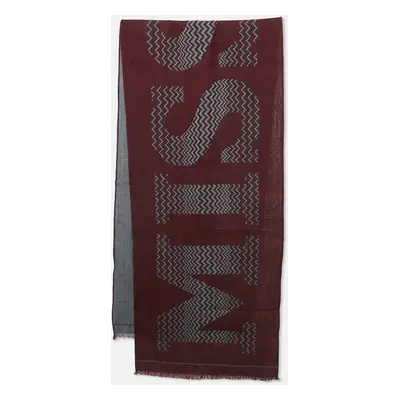 Missoni Burgundy Logo Patterned Wool Fringed Scarf