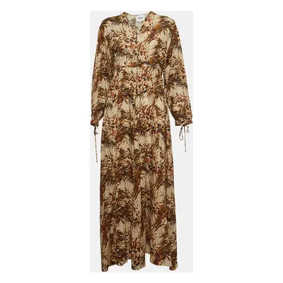 Nanushka Brown Printed Cotton V Neck Maxi Dress