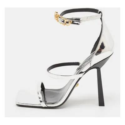 Versace Silver Leather Safety Pin Ankle Strap Sandals Size