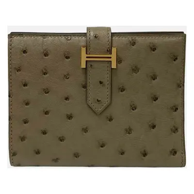 Hermes Grey Leather Ostrich Leather Compact Wallet