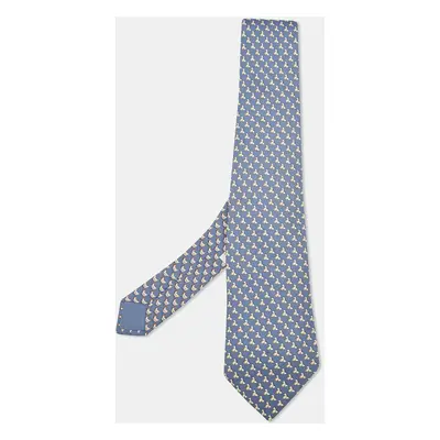 Hermes Blue Origami Chicken Print Silk Tie