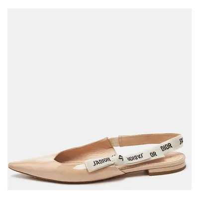 Dior Beige Patent Leather J'adior Slingback Flats Size