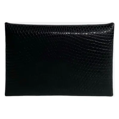 Hermes Black Leather Lizard Calvi Card Case