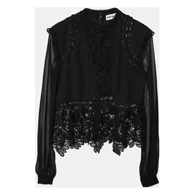 Self-Portrait Black Lace & Chiffon Top