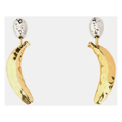 Chloe Silver Vintage Gold Brass Two-Tone Metal Bananas Earrings