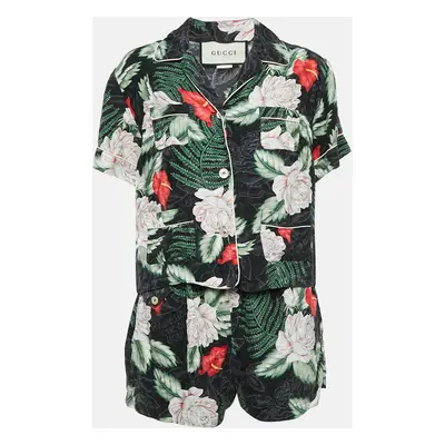 Gucci Black/Multicolor Floral Print Silk Shirt and Shorts Set