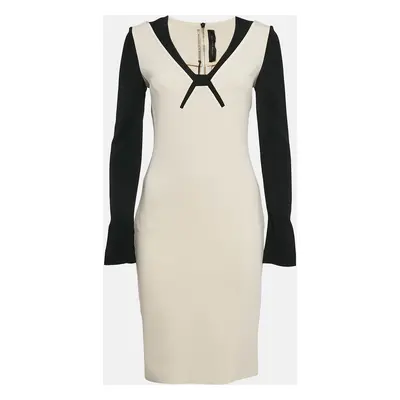 Roland Mouret Beige/Black Crepe Long Sleeve Sheath Dress