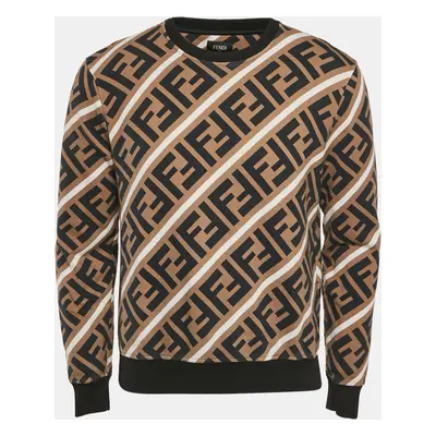 Fendi Brown Monogram Print Cotton Crewneck Sweatshirt