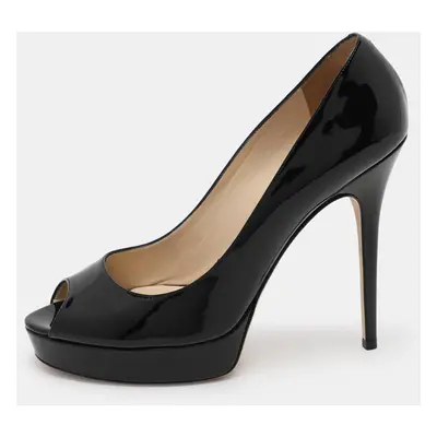 Jimmy Choo Black Patent Leather Crown Platform Pumps Size 41.5