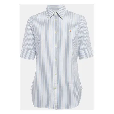 Ralph Lauren White/Blue Stripe Cotton Half Sleeve Shirt